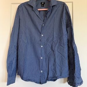 H&M Men's Navy Pinstripe Button-Down Shirt